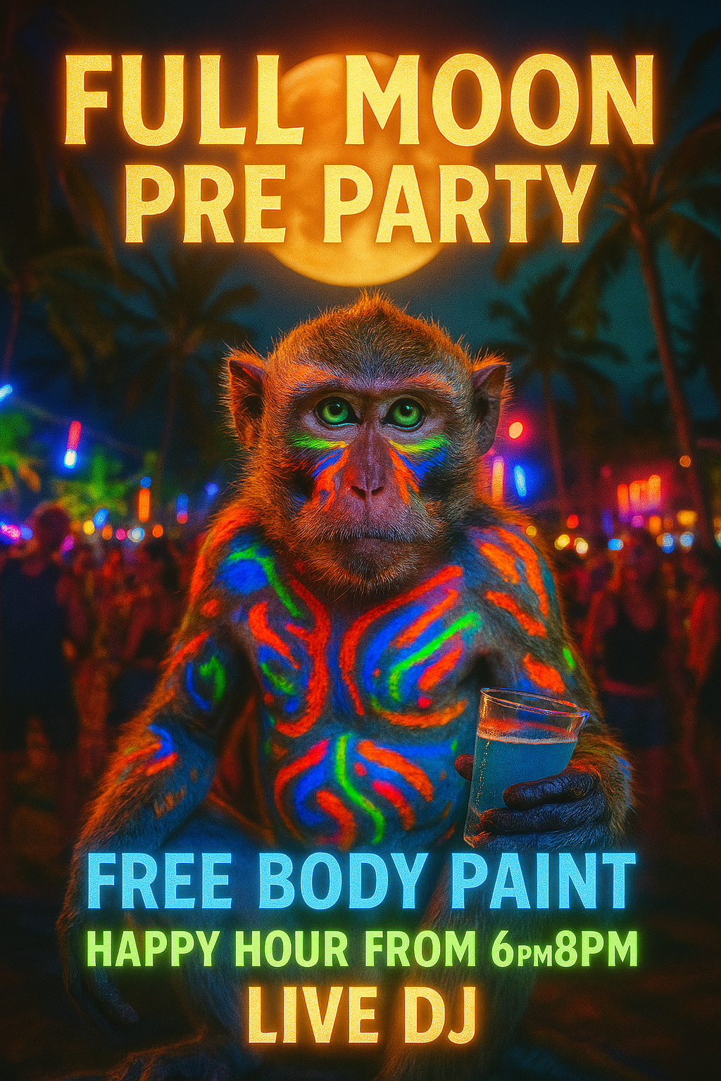 Full Moon Pre Party - Free Body Paint, Happy Hour 6PM-8PM, Live DJ